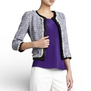 Lafayette 148 purple Tweed Blazer Leather Trim Size 8 Jacket preppy old money